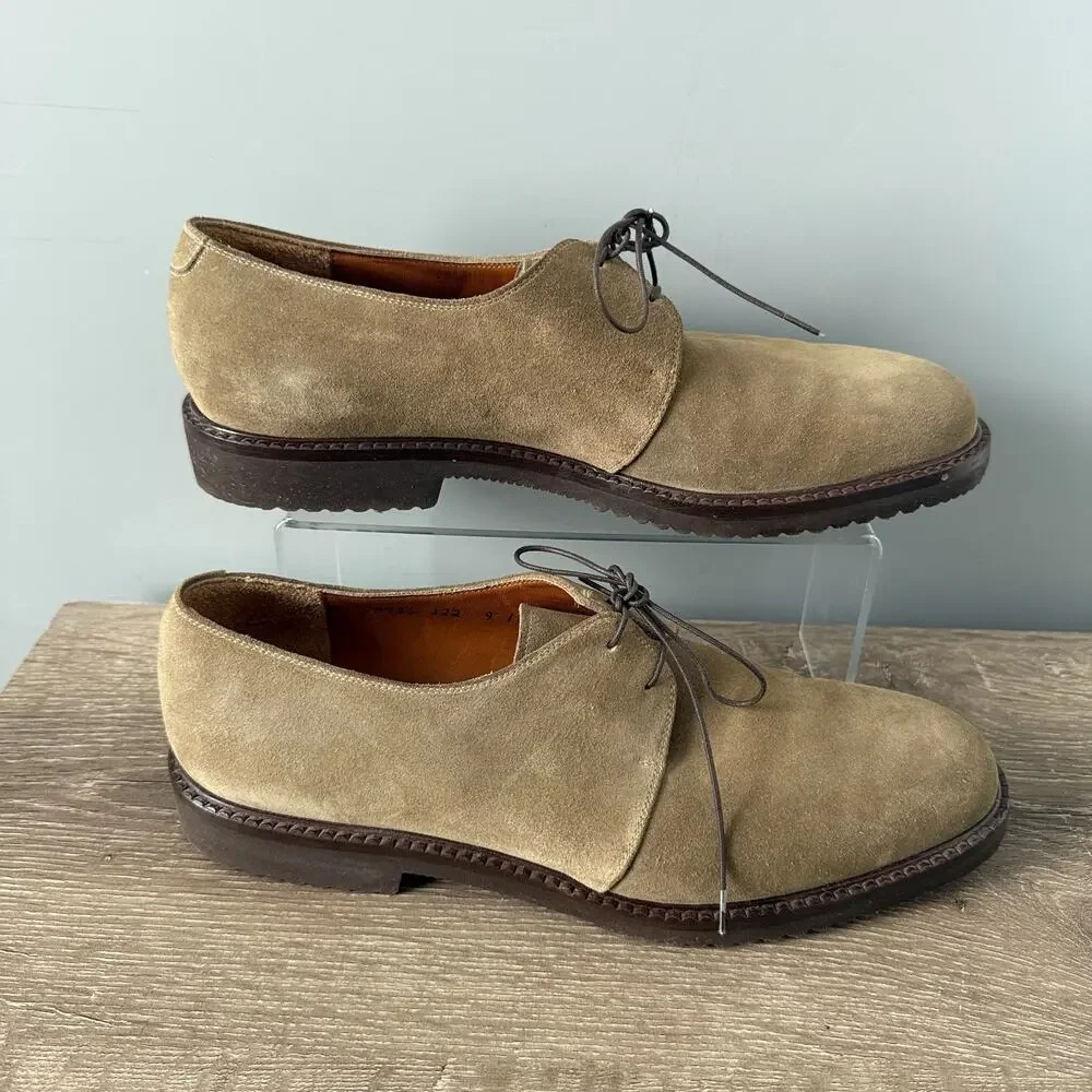 Salvatore Ferragamo Suede Derby Shoes Mens 9 D Vibram Sole Italy Taupe
